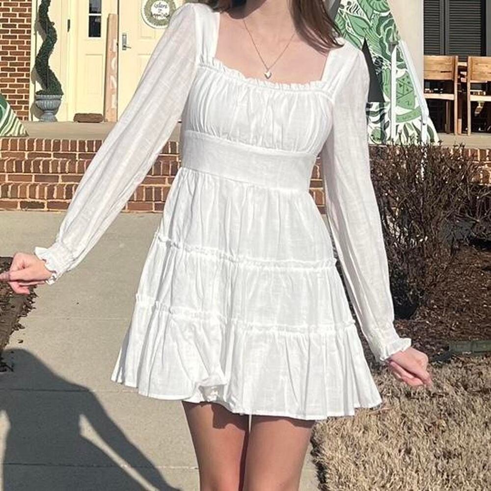NWT Altar'd State White Ruffle Tiered Mini Dress Homecoming Coquette L Sorority